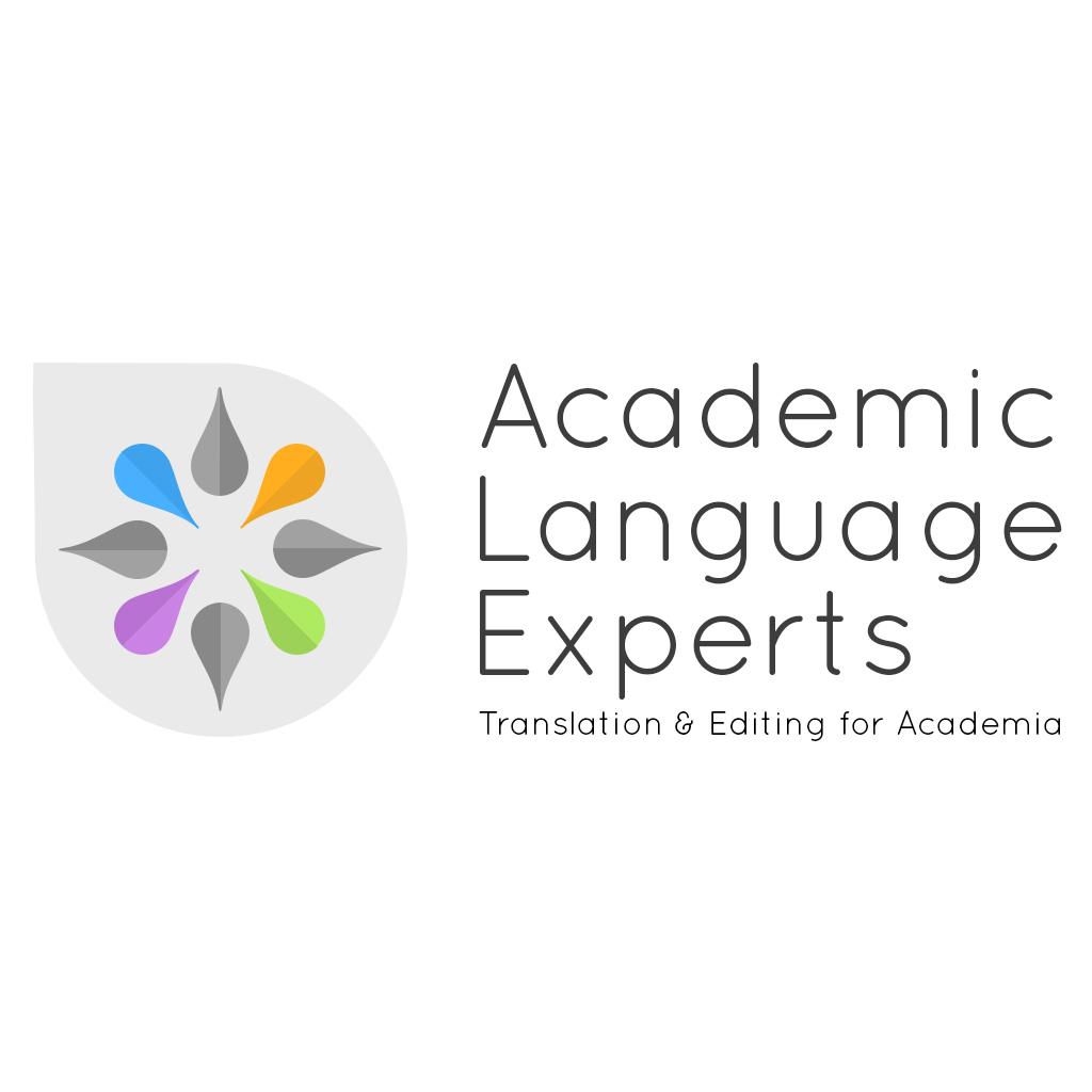 Dark grey text reading Academic Language Experts Translation & Editing for Academia with a light grey tilted raindrop with multicolored smaller raindrops inside 