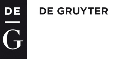 Black column with vertical text reading De G in white followed by horizontal black text that reads De Gruyter again a white backdrop