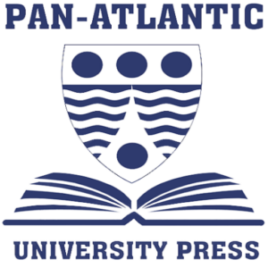Pan-Atlantic University Press logo in navy blue. Open book and nautical shield design.