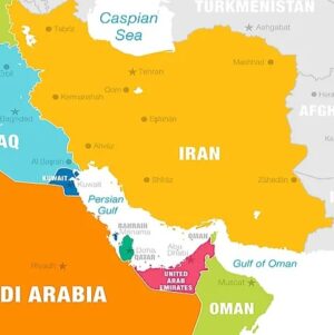 Map of Middle East, focused on Iran
