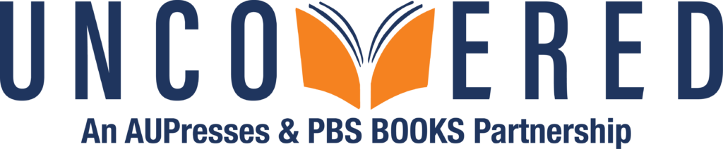 Uncovered logo, with an open book representing the letter "v", subtitle: An AUPresses and PBS Books Partnership
